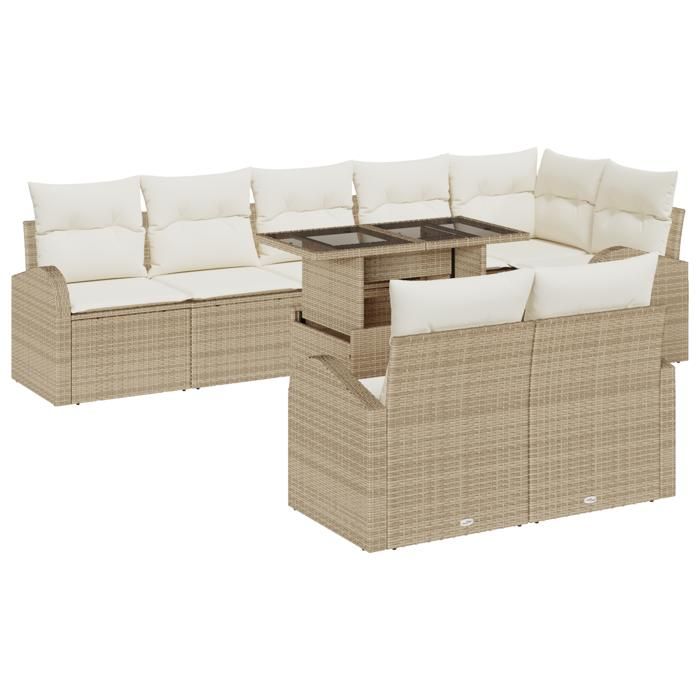 VidaXL Ensemble de Sofa de Jardin 9 Pièces avec Coussins Beige Poly Rotin 3348667