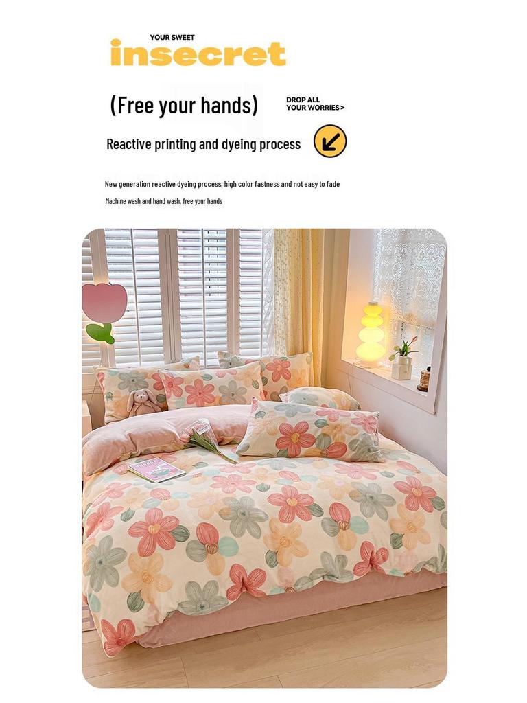 2025 Winter Milk Velvet Bedding Set: Fresh Coral Fleece & Flannel Duvet, Bed Sheet, Pillowcase
