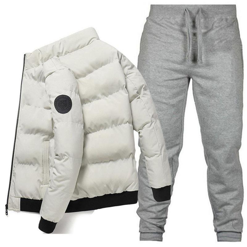 2024 Men's Trendy Stand-Up Collar Jacket & Long Pants Set - Winter Warmth & Style