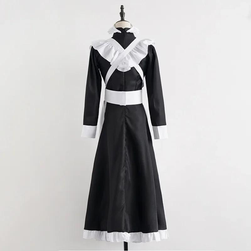 Classic Black White Maid British Style Pearl Thread Long Coffee Shop Maid Dress Home Holiday  COSPLAY Men's  Women's Clothes
