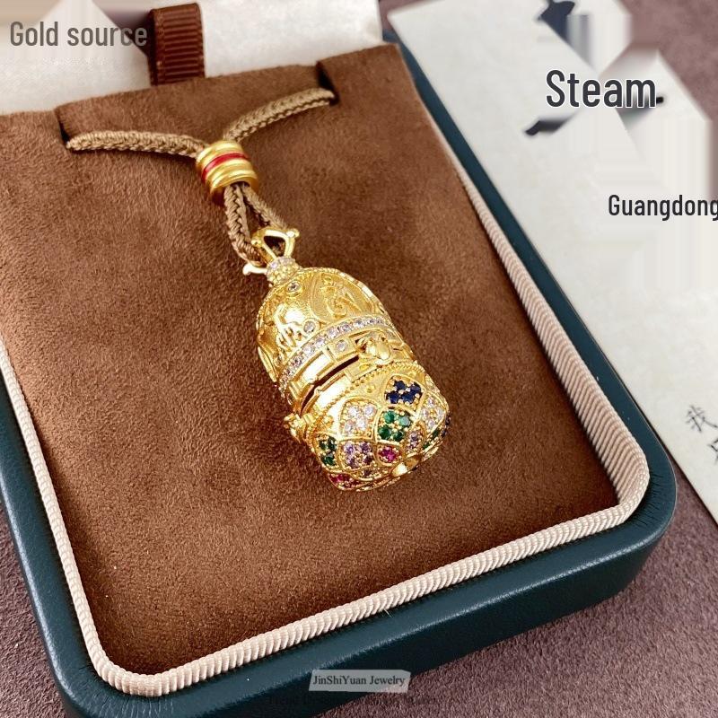 Gold-Style Sand Inlaid Diamond Pendant Necklace, New Chinese Compass Design