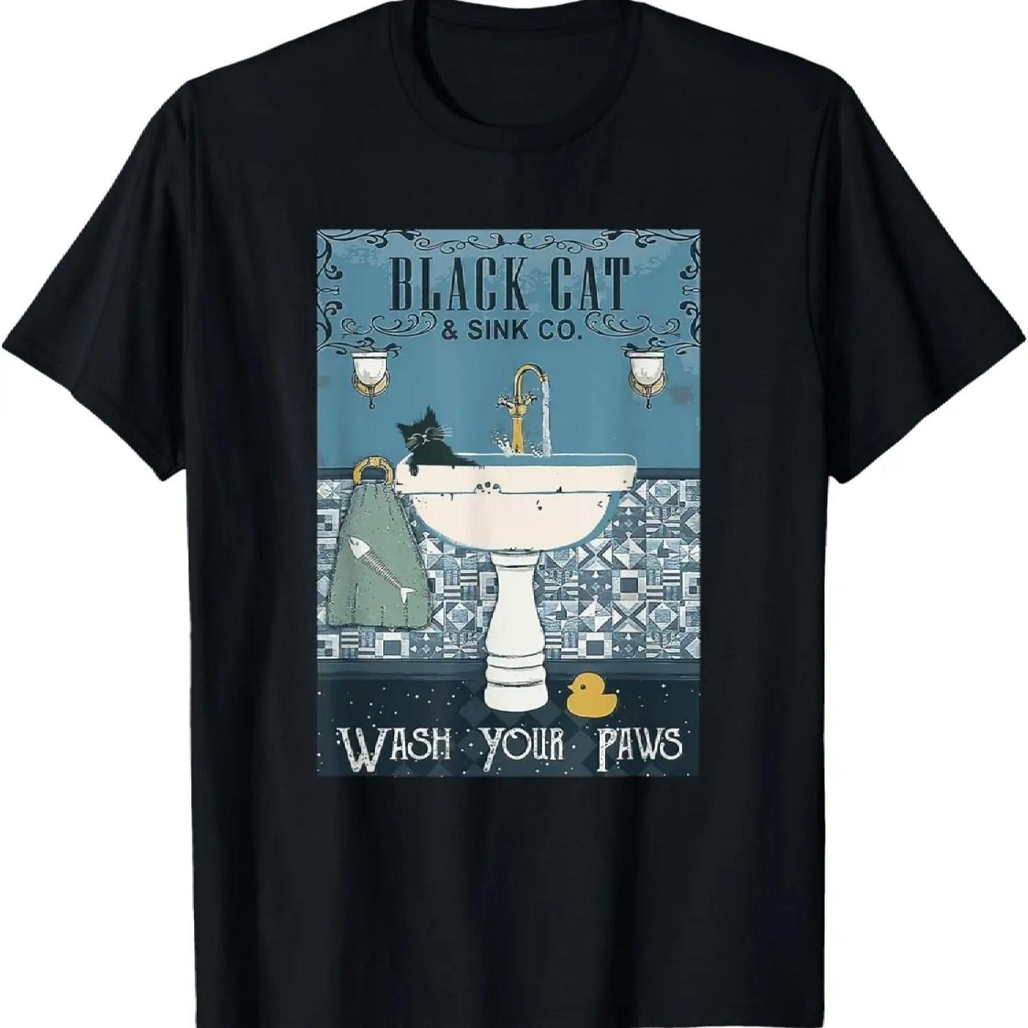 

Black Cat Wash Your Paws and Sink CO Vintage Pet T-Shirt S разноцветный