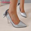 Fashion Aphixta 2024 New Bling Butterfly-knot 10cm Stiletto Heel Shoes Women Pumps Flowers Officile Pointed Toe Super Big Size 49 50