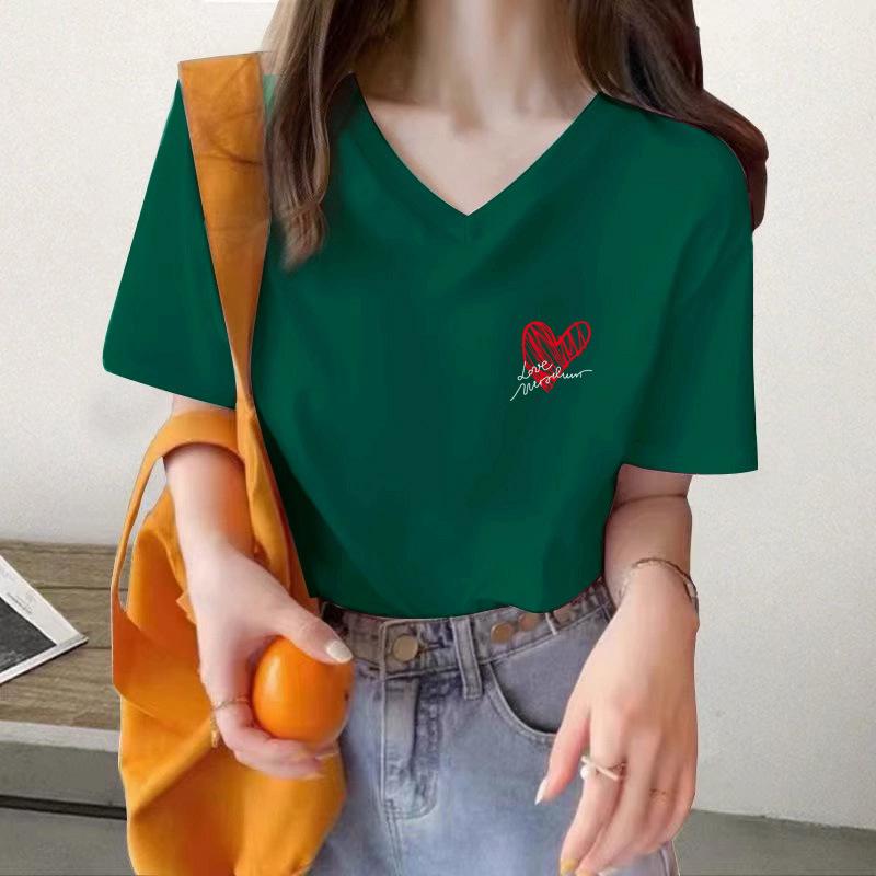 

Pure cotton new printed letter love short-sleeved t-shirt women s summer loose and versatile half-sleeved white XXXL