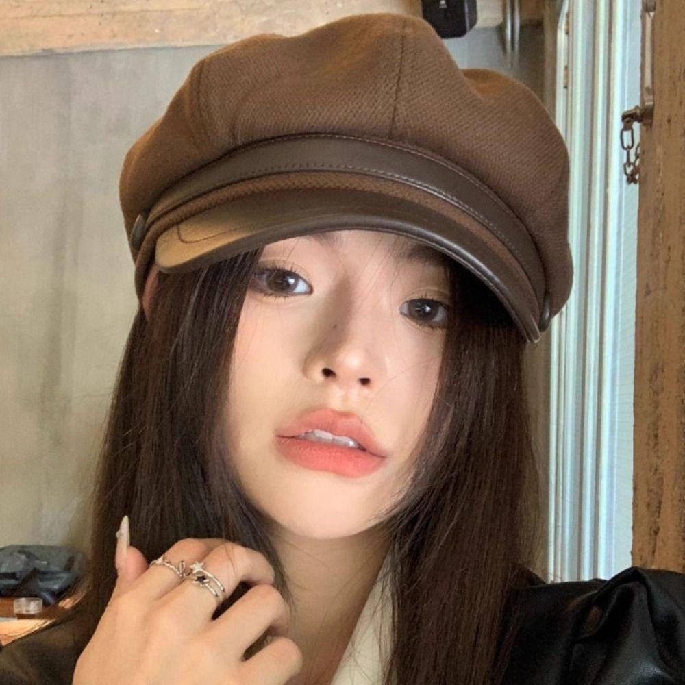Cotton Beret Hat Windproof Newsboy Hats Retro Panama Cap  for Women