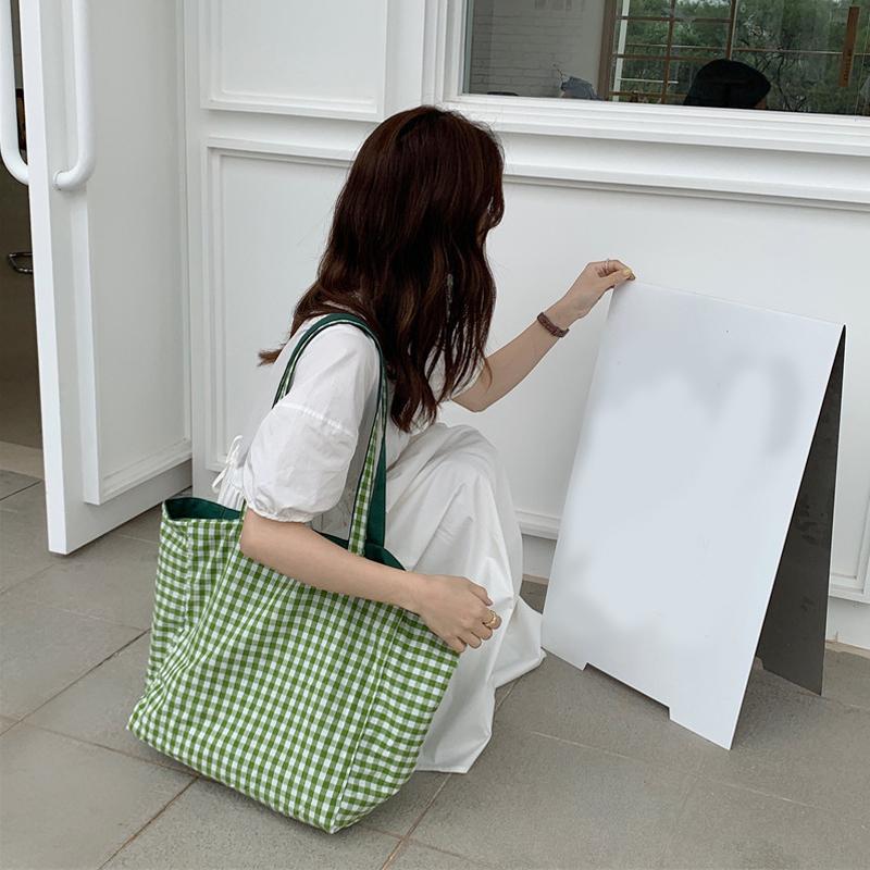 Canvas Bags for Women Shoulder Totes Bag Designer Handbags Girls Casual Solid Plaid Shopper Large Capacity Double Side Bags MIT