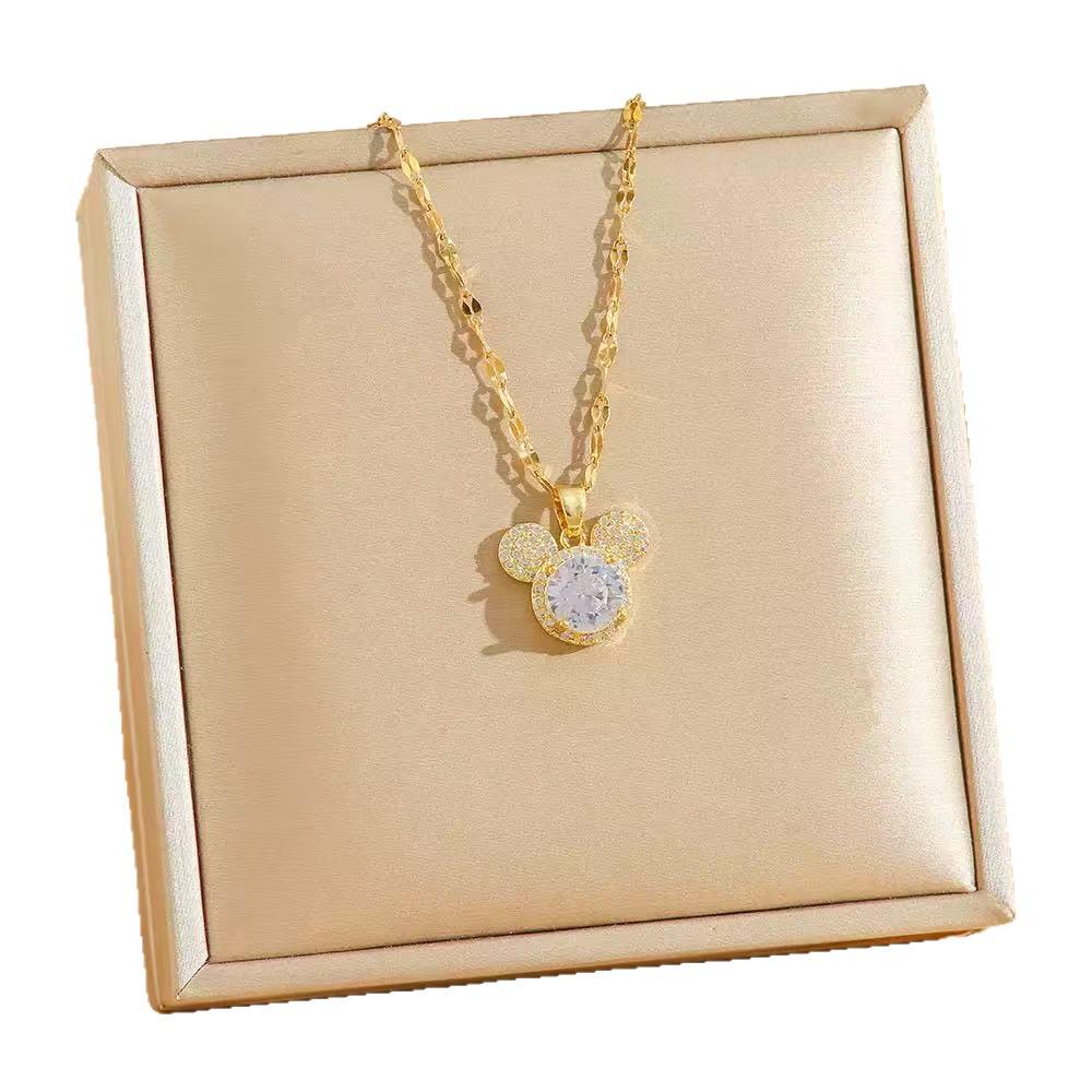 Retro INS Style Multicolor Zircon French Peach Heart Necklace with Diamonds and Titanium Stainless Steel