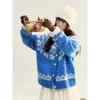 Dimanaf 2025 Blue Sweaters Cardigan Autumn Women Print O-Neck Sweaters Knitting Loose Pink Sweater
