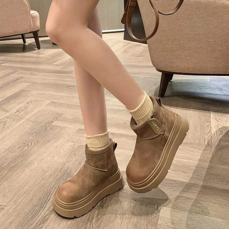 Snow boots cotton shoes winter new velvet thickened thick-soled non-slip snow women's boots flat short boots