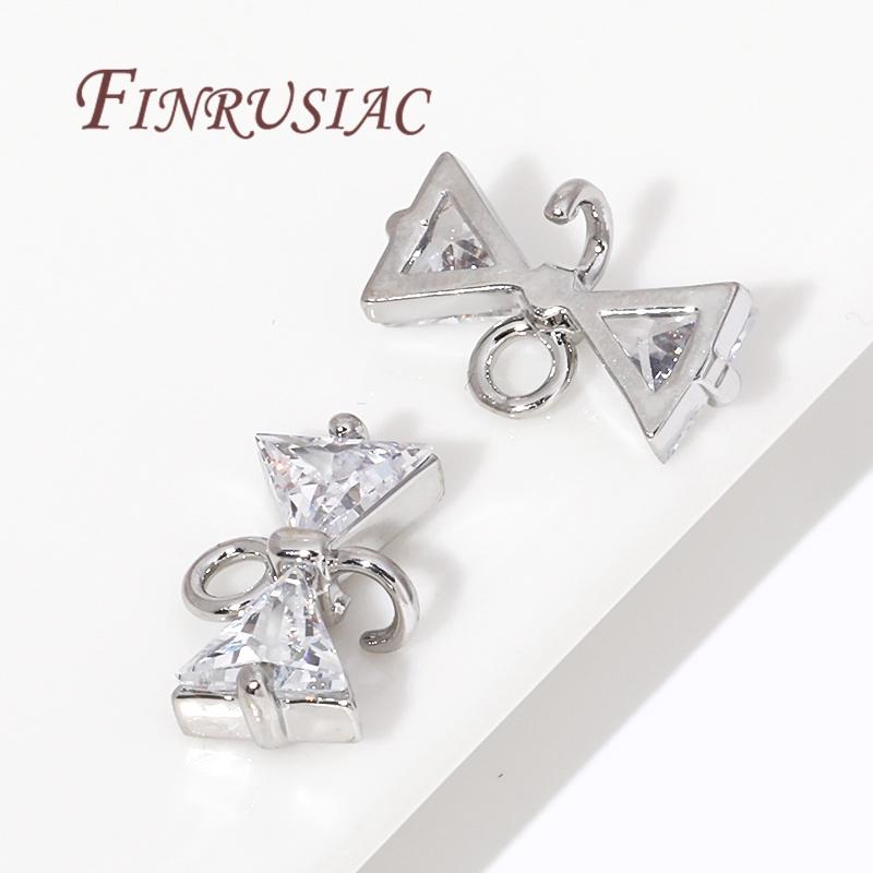18K Gold Plated Shiny Cubic Zirconia Crystal Bowknot Charm Connectors For DIY Women's Earrings/Bracelets Jewelry Making Supplies