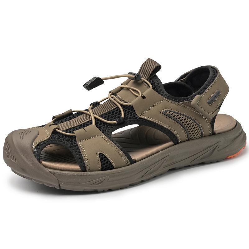 Sandals men's 2024 summer breathable leather cool slippers hollow travel shoes outdoor sports and leisure bag head beach shoes