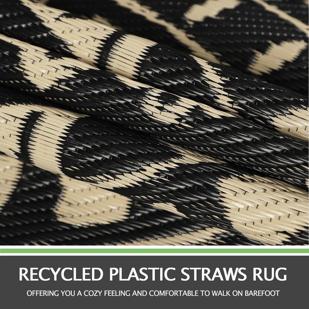 Rond Buitenkleed voor Terras Omkeerbaar Mat Waterdicht Plastic Rietkleed Boho Cirkel Binnen Buiten Gebiedskleed voor Camper Kamperen