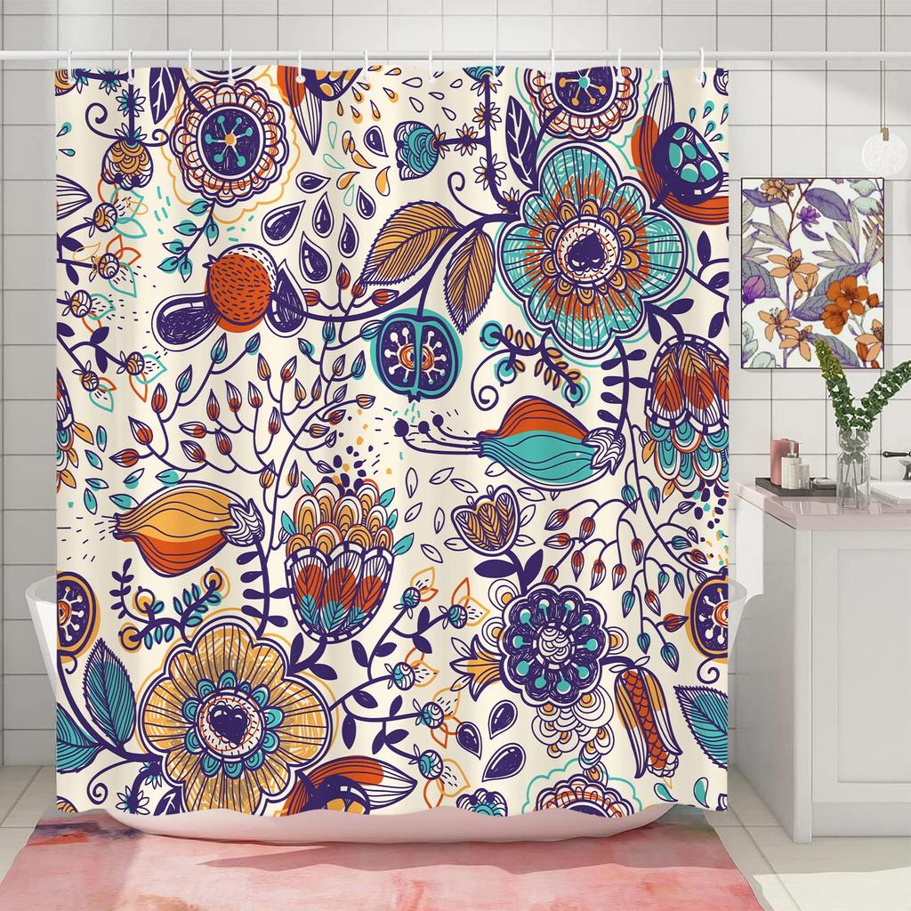 Boho Floral Shower Curtain for Bathroom,Paisley Mandala Shower Curtains,Colorful Bathroom Curtain,Durable Waterproof Bath Screen