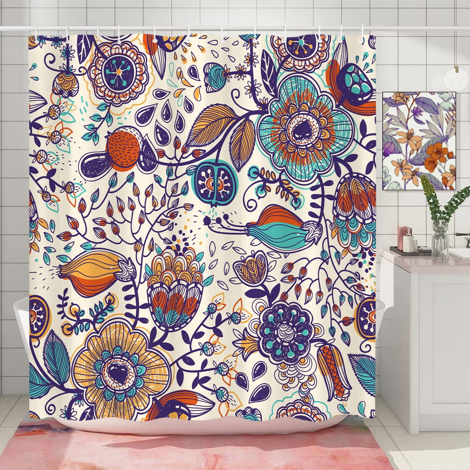 

Boho Floral Shower Curtain For Bathroom,Paisley Mandala Shower Curtains,Colorful Bathroom Curtain,Durable Waterproof Bath Screen W60H190(CM)-1 Pcs