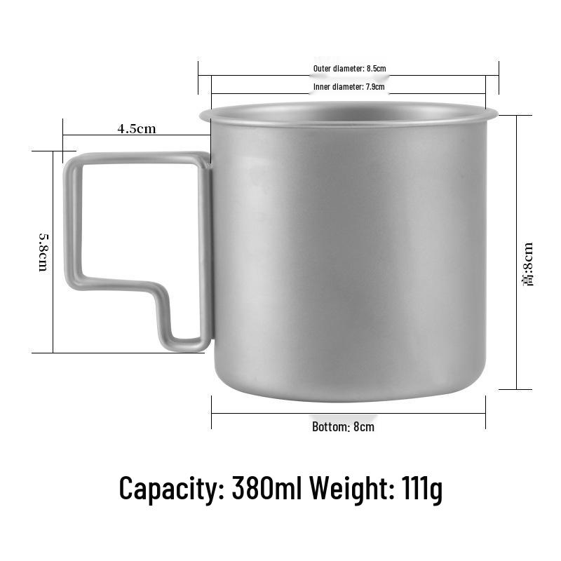 Tragbarer Edelstahl-Becher mit Titanbeschichtung und klappbarem Griff für Camping