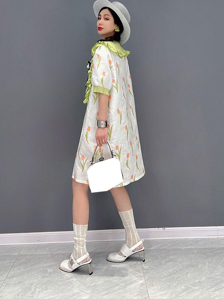 Xitao Módní šaty s potiskem mašle, ležérní volánové šaty WMD6451