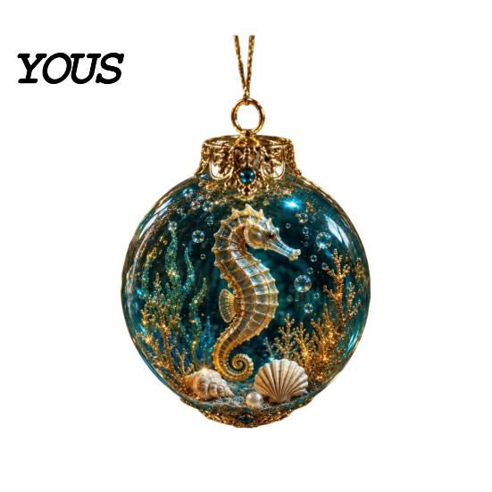 Urlaubsgeschenke für Meeresliebhaber, Thematische Weihnachtskugel-Ornamente, Leuchtende Klare Kugeln mit Quallen Schildkröte Oktopus, Detaillierte Retro-Schnitzereien