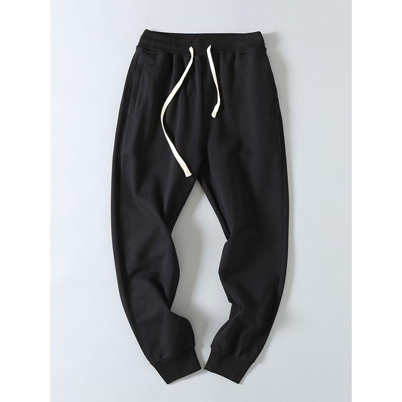 Export Factory Leftover Stock Spring & Fall Cotton Terry Washed Solid Color Loose Tappered Athleisure Sweatpants Men's Long Trousers