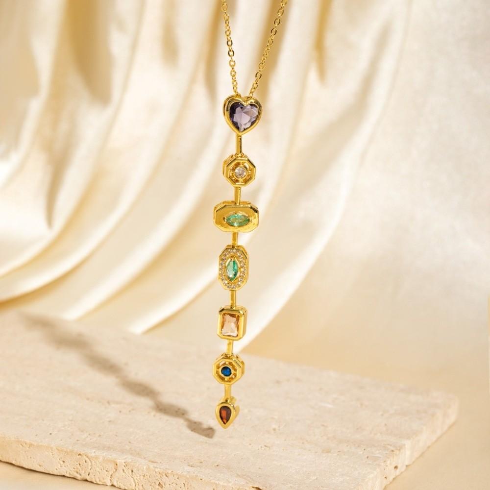 Retro Colorful Zircon Collarbone Chain Irregular Crystal Luxury Pendant Y-shaped Long Tassel Jewelry Accessories