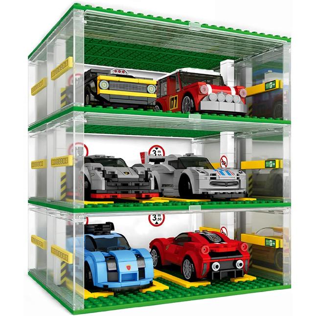 Celawork Building Blocks Garage DIY 3-Layer Showcase Car Parking Garage, Compatible Speed Champion Cars(Without Cars)