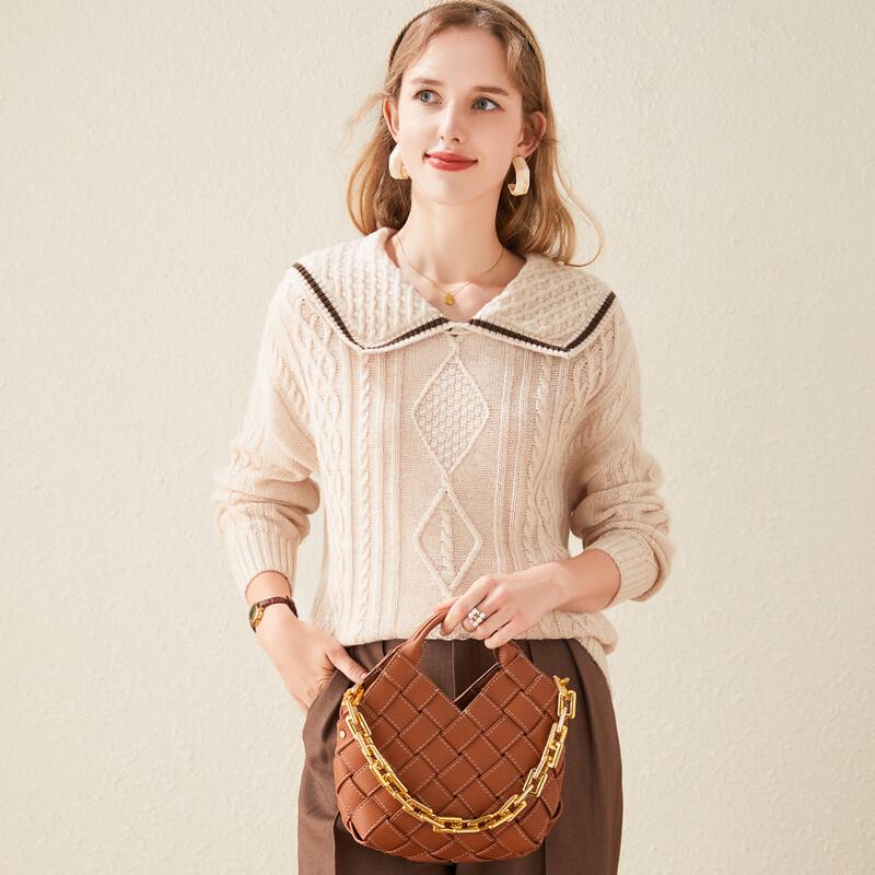 

TUHUANG Women s Pure Wool Cable Knit Sailor Collar Sweater L 165/88A