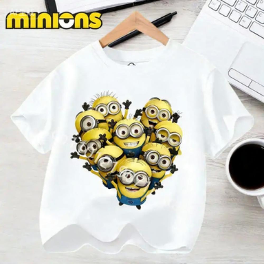 Kids Summer Cute Minions Cartoon Animation Print T-shirt for Outdoor Travel Girls Boys Casual Sports Short Sleeve