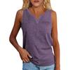Summer Women's V-Neck Sleeveless Cuff Solid Color Pocket Casual Street Style T-Shirt Top Vest