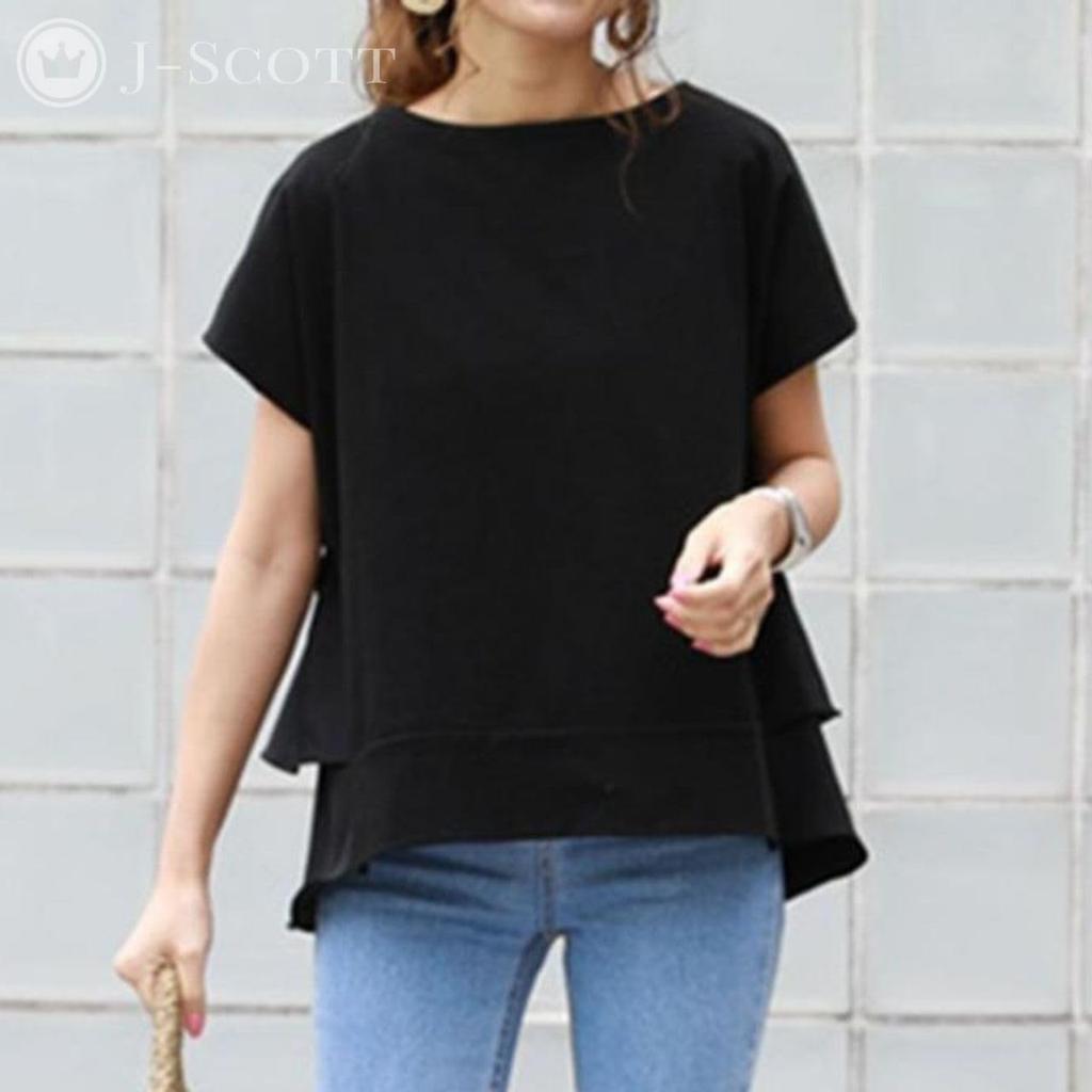 Short Back Loose Solid Natural J-Scott Women's Spring/Summer Top, Sleeve, Ruffle, Casual, Feminine, Versatile, Fit, Color, Flattering, Coordination,
