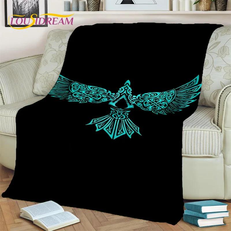 Wikinger-Decke mit nordischer Mythologie, Fenrir-Krähe, Flanell-Überwurf, Decke für Zuhause, Schlafzimmer, Bett, Sofa, Picknick, Büro, Wandern, Freizeit, Nickerchen, Geschenk