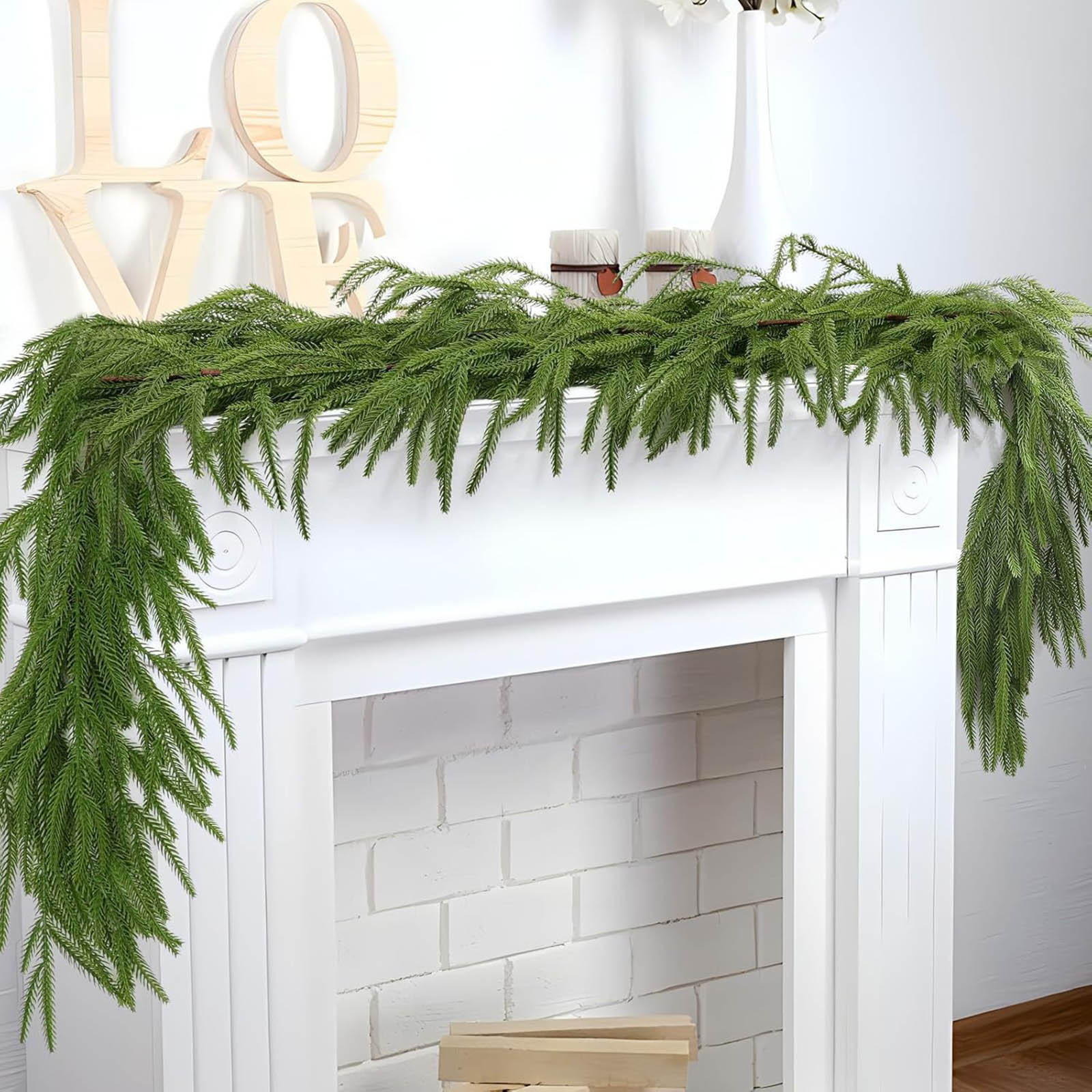 

Artificial Plants Christmas Pine Wreath Fake Greenery Garland Green Vine Rattan Hanging Ornament For Xmas Fireplace Home Decor One Size зелений