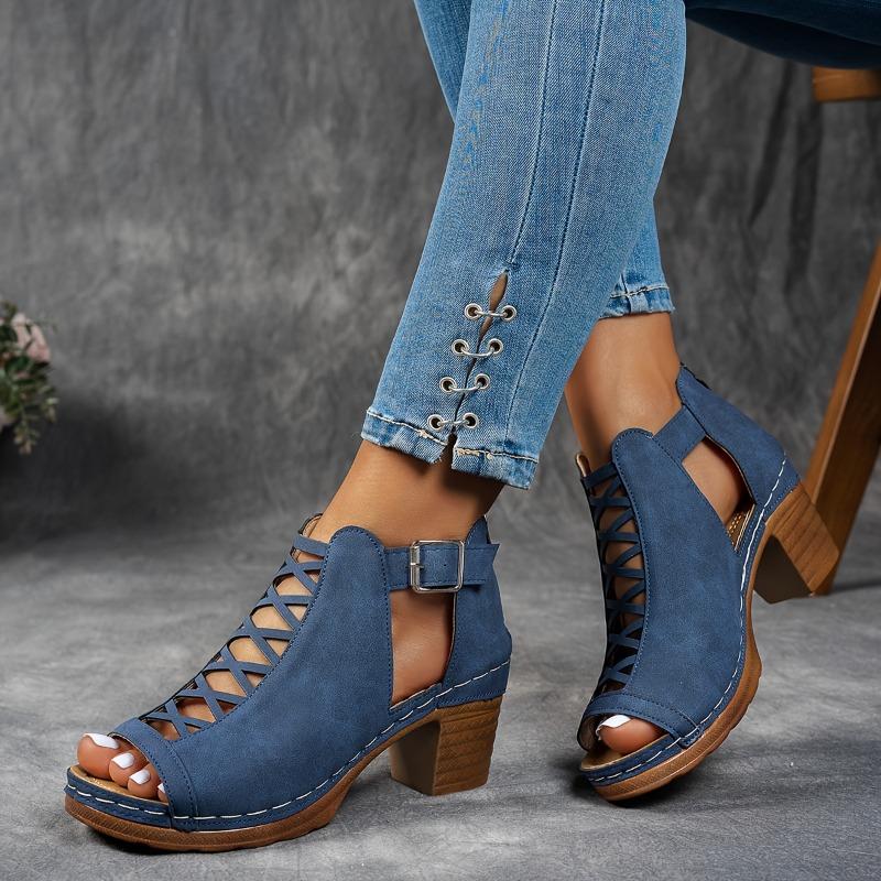 Summer Cross Roman Gladiator Elegant Thick Heel Wedge Sandals