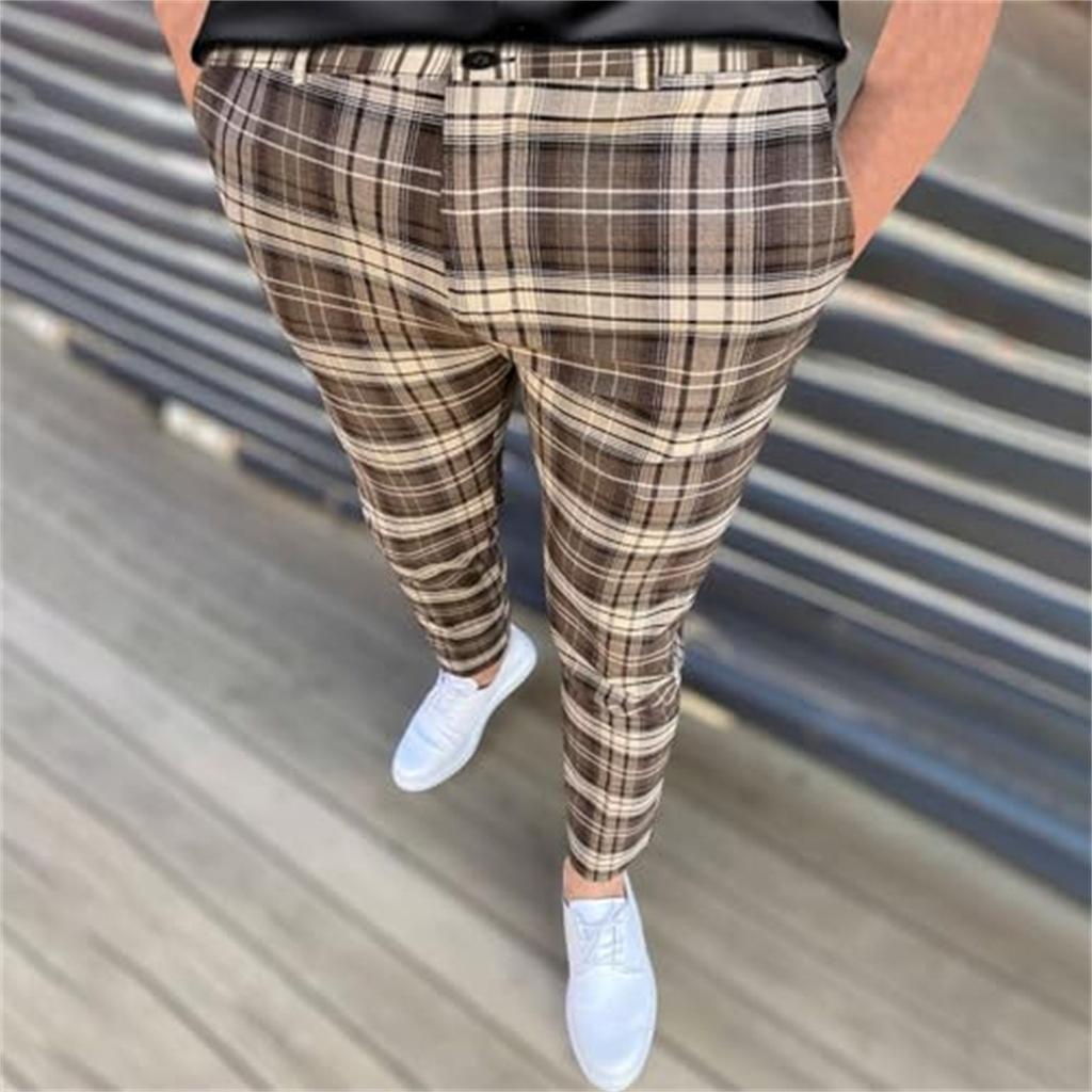 Mens Casual Fashion Multi-color Digital Print Plaid Suit Pants