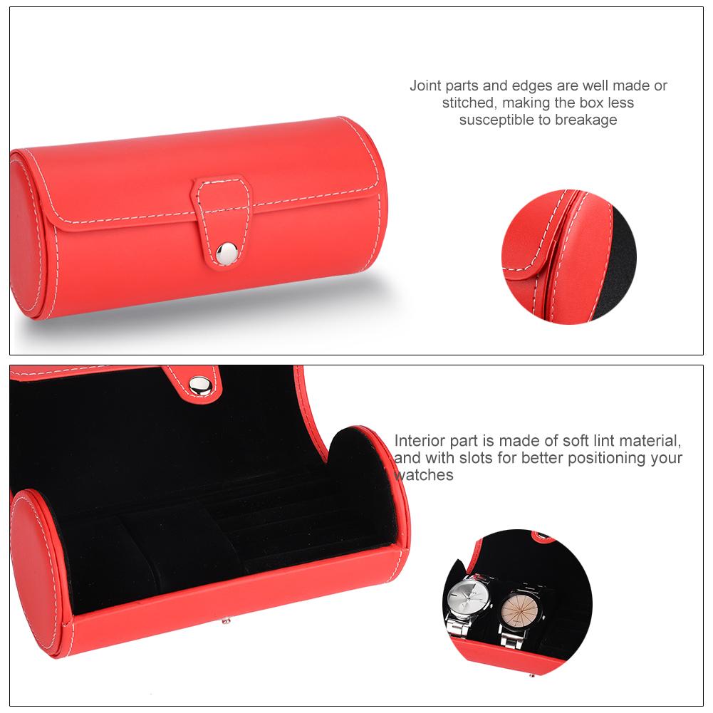 Wristwatch Watch PU Roll Holder Rings Earrings Display Case Jewelry Gift Box Storage (Rose Red)