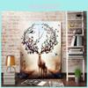 Modern Nordic Style Canvas Art With Deer And Tree Illustration For Living Room Decor