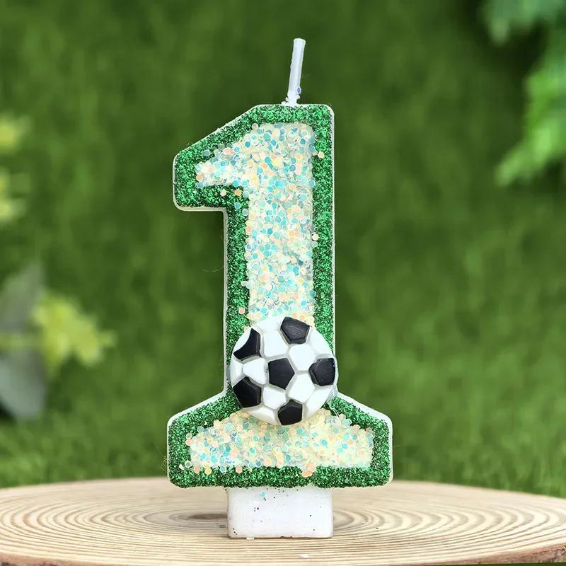 Creative Green Football Fluorescent Birthday Digital Candle Party Supplies Cake Decoration