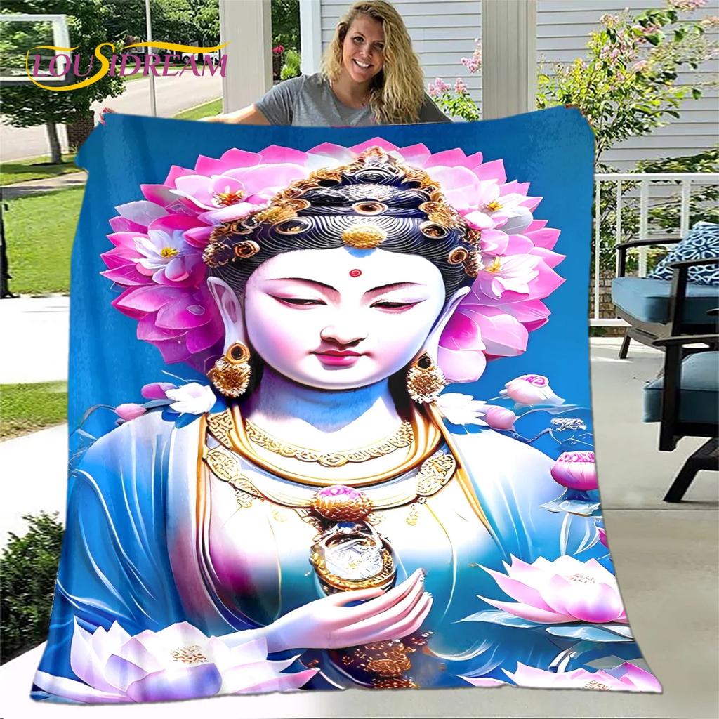 Fe Budista Buda Sakyamuni Guanyin Bodhisattva Religión Manta Manta Suave para el Hogar Orar Dormitorio Camas Funda de Sofá