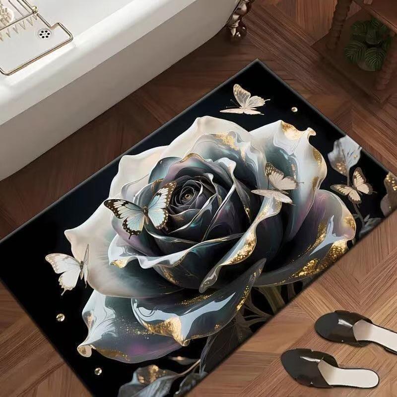3D Rose Diatom Mud Floor Mat: Stain-Resistant, Non-Slip, Water-Absorbent, Quick-Drying Bathroom Foot Pad. 40*60cm (Economy Diatom Mud)