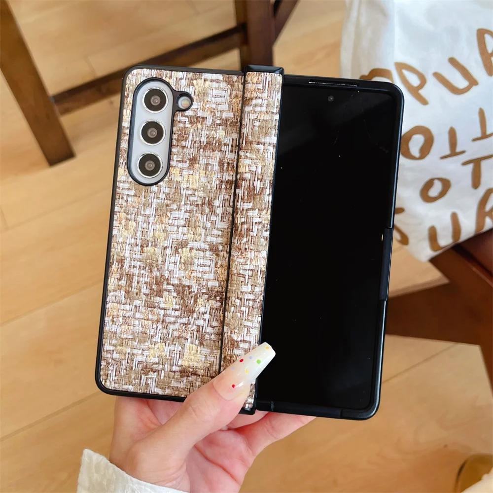 

Чехол из плетеной кожи для телефона Samsung Galaxy Z Fold 6 5 4 3 Fold6 Fold5 Fold4 Fold3 Hinge Защитный противоударный защитный чехол For Samsung Galaxy Z Fold6 коричневый