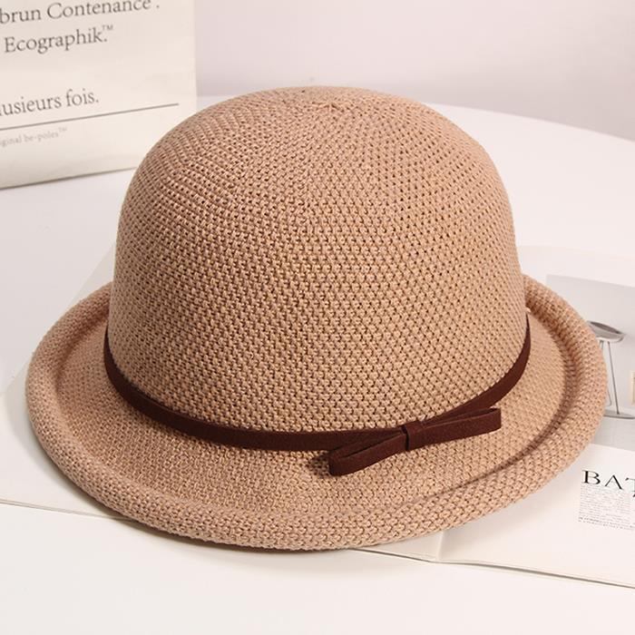 Hat Women's Spring and Autumn Summer Bow Curled Top Top Top Hat Sunscreen Versatile Basin Hat British Maruko Hat