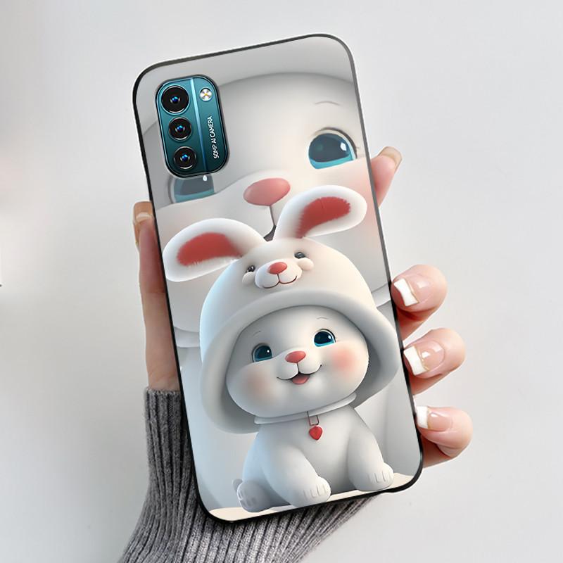 For Nokia G21 G11 Plus Case Cute Love Rabbit Cartoon Black TPU Silicone Soft Cover For NokiaG21 G 11 G11Plus Bumper Phone Case