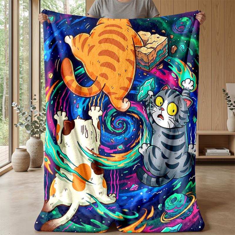 Space Cat Dreams Theme blanket Lightweight Warm Flannel Blanket Decorative Throw Blanket for Home Decoration