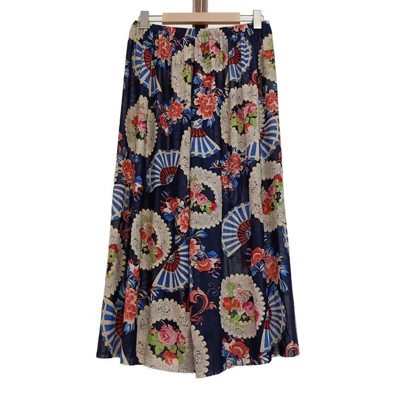 

Женские летние повседневные брюки-кюлоты большого размера с высокой талией и широкими штанинами, свободные тонкие укороченные брюки с эластичной резинкой на талии и цветочным принтом One Size