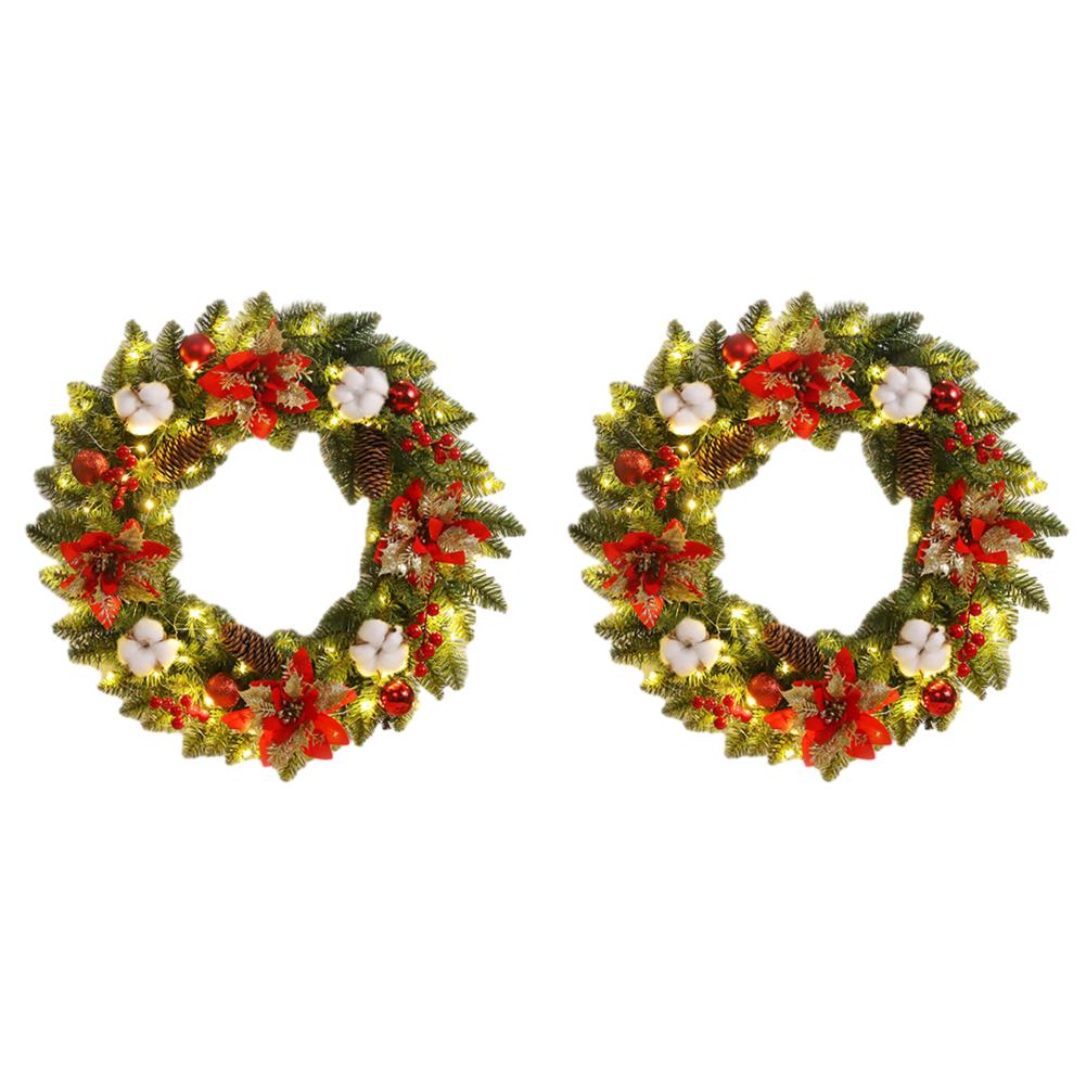 Artificial Christmas Wreath Branch with Light Home Rattan Golden Garland For Door Hanging Wall Outdoor Christmas Ornament Decor
