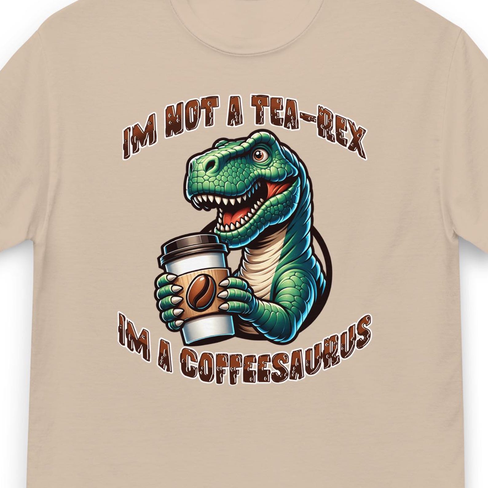 Coffeesaurus T-Shirt: Funny T-Rex Graphic - 100% Cotton Unisex Tee 2XL