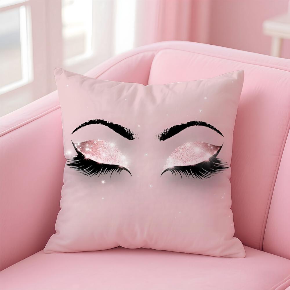 Beauty Makeup Eyelash Art Cushion Cover Pillowcase Short Plush Invisible Zipper Room Sofa Cushion Cover