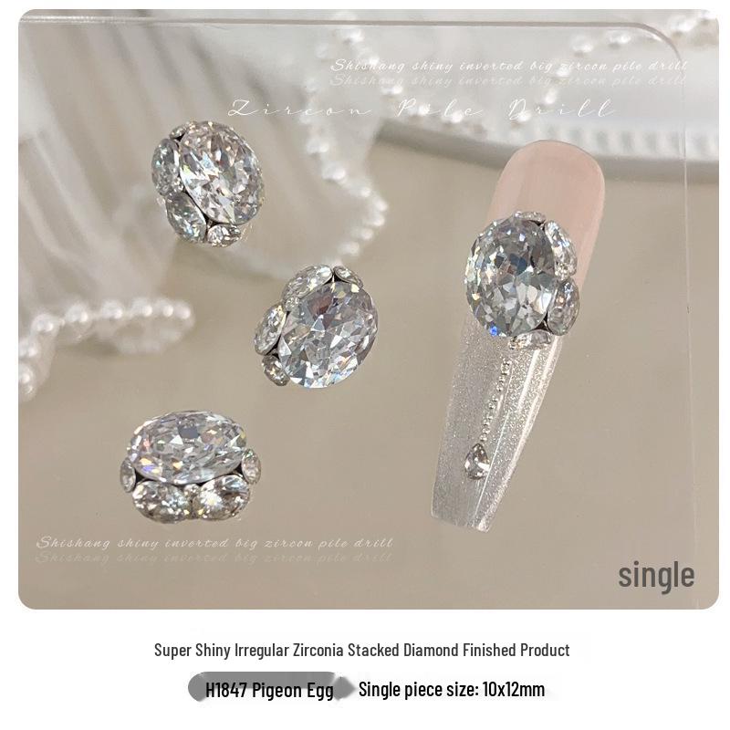 White Cubic Zirconia Stacked Rhinestone Manicure Ornaments - Handmade Sparkling Rhinestone Balls & Dove Egg Decorations