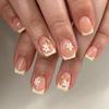 Simple French Wearable Short Square Round Nail Tips with Floral Bee Design