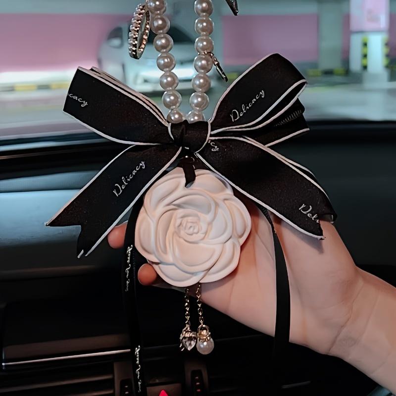 Camellia Scent Car Hanging Ornament, Exquisite Double Sided Bow Pendant, Auto Interior Decoration