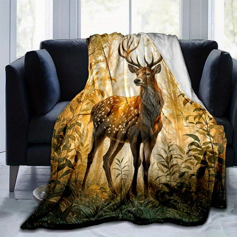 1pc. Majestic Deer Forest Scene Blanket - Perfect for Home, Office, Outdoor Use, Gift Idea, Suitable for All Seasonsz041727