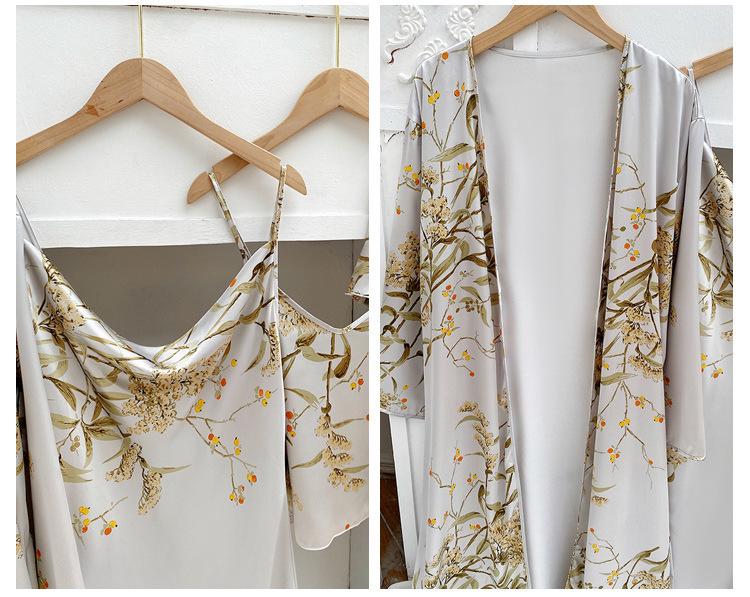 Spring & Summer Women's Pajama Set: European-American Style 4-Piece, Nightgown, Camisole, Long Sleeve, Long Length, Sexy Nightdress.